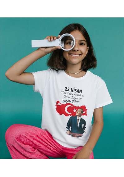 Alpşan Ticaret 23 Nisan Atatürk Baskılı Çocuk Yetişkin Tshirt 23 Nisan T-shirt 31 Beyaz