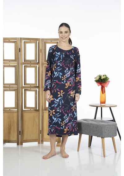 Estiva 23245-4 Kare Yaka Uzun Kollu Desenli Likra Viskon Günlük Elbise 001