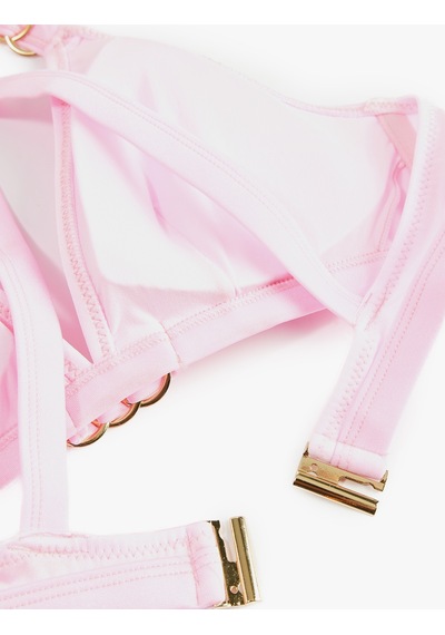 Koton Metal Aksesuarlı V Yaka Çapraz Askılı Bralet Bikini Üstü Pembe 6sak10146mm Gül