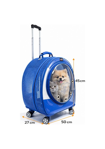 Jumbo Fileli Tekerlekli Kedi Köpek Taşıma Çantası 45 X 50 X 27 Cm Mavi 15 Kg