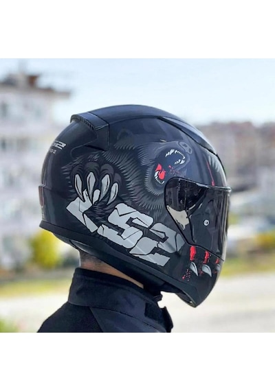 Ls2 Rapid 2 Clawn Full Face Motosiklet Kaskı Siyah Vizörlü Siyah - Gri - Kırmızı