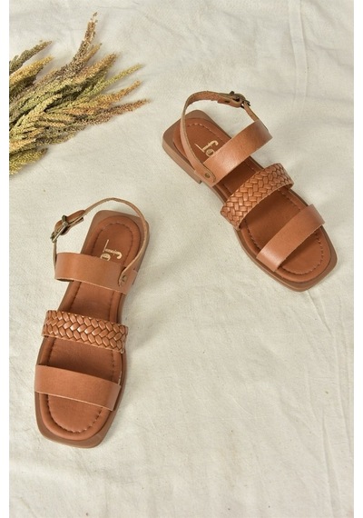 Fox Shoes Taba Hakiki Deri Kadın Sandalet