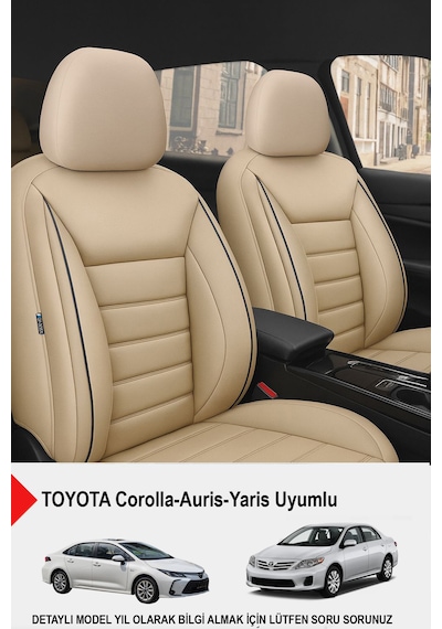 Jet Bej Deri Oto Koltuk Kılıfı- Toyota Corolla-auris-yaris İle Uyumlu Bej