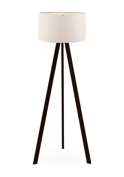 Pratik Tripod Ahşap Ayaklı Lambader Köşe Lambası Krem Kumaş Krem