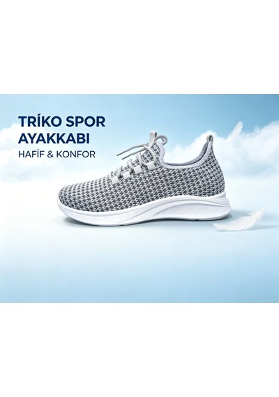 Leu Erkek Triko Spor Ayakkabı Beyaz - Gri