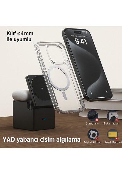 Küp Tasarımlı Telefon & Akıllı Saat & Kulaklık İçin 3in1 Kablosuz
