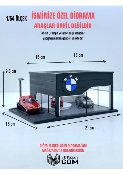 1/64 Ölçekli Siyah Renk Bmw Showroom Tasarımlı Diorama Araç Sergileme Garajı 3d Baskı