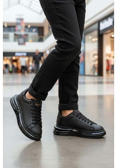 Walkway Siyah Bağcıklı Cilt Hafifi Unisex Sneaker 628 G Siyah