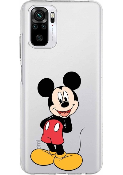 Xiaomi Redmi Note 10 Uyumlu Kapak Mickey Mouse Tasarımlı Şeffaf Silikon Kılıf Şeffaf