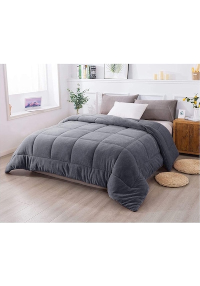 Ultra Yumuşak Çift Taraflı Wellsoft Peluş Yorgan Çift Kişilik Yıkanabilir 200x220 Cm Antrasit Antrasit