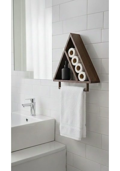 Banyo Duvar Rafı Ve Havluluk Üçgen Ahşap Koyu Kahverengi