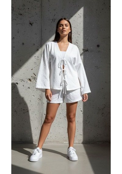 Divinus Kabartma Kalp Baskılı 5'li Pijama Takımı Beyaz