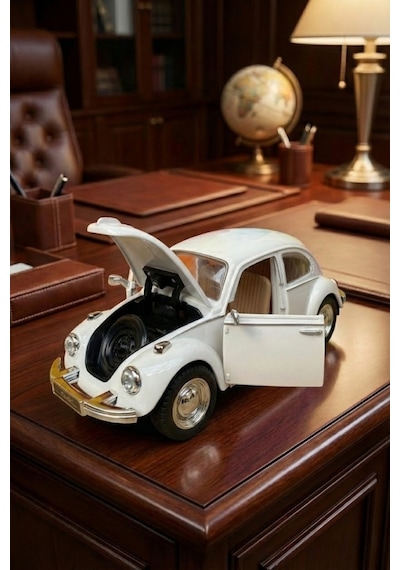 Nostaljik Beetle Vosvos Oyuncak Araba - 17cm Büyük Boy - Sesli Işıklı Ve Sürtmeli - Beyaz Araba Çok Renkli