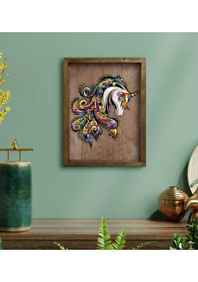 Bk Home Unicorn Tasarımlı Doğal Masif Ahşap Çerçeveli Tablo 45X65 (496633097)