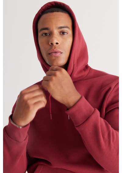 AC&Co / Altınyıldız Classics Standart Fit Normal Kesim Kapüşonlu Kanguru Cepli Pamuklu Erkek Sweatshirt Bordo