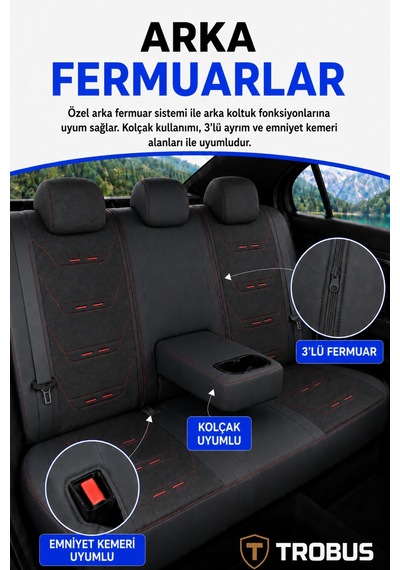 Renault Symbol 2008+ Uyumlu Prestige Line Keten Serisi Siyah Kırmızı Koltuk Kılıfı 96437785
