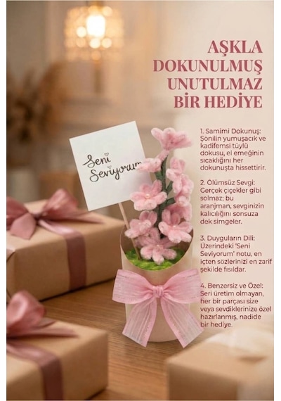 Şönil Çiçek Pembe - Kraft Saksı