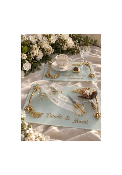 Kişiye Özel Söz Nişan Tepsisi İsimli Kahve Sunum Seti Gelin Damat Kahvesi - 927804783 Diğer