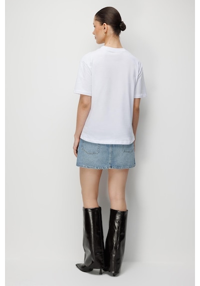 Mixray 48511 Kadın Oversize Basic %100 Pamuk 2 Li T-shirt Beyaz Siyah Siyah - Beyaz