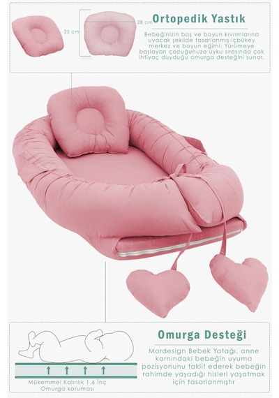 Babynest Ortopedik Bebek Yatağı, Anne Yanı Bebek Yatağı, Ergonomik Tasarım, Morremix Serisi