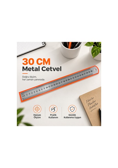 Metal Cetvel 30 Cm Gri