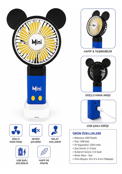Mini Usb Şarjlı El Vantilatörü 3 Kademeli Taşınabilir Masa Ve El Fanı 001