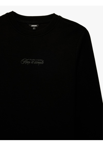 Koton Regular Fit Uzun Kollu Bisiklet Yaka Baskılı Sweatshirt Siyah 6wam70200mk Siyah