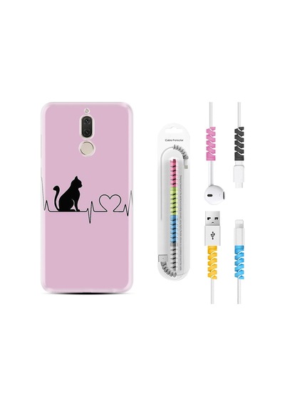 Huawei Mate 10 Lite Kılıf Kablo Koruyuculu Pink Cat Heart 1303