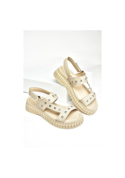 Fox Shoess610576609 Bej Kalın Tabanlı Kadın Sandalet Bej