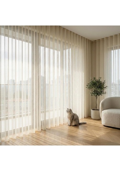 Pati Dostu Tül Perde, Siparişe Özel Dikim Kedi Ve Köpekli Evler İçin Tırnağa Dayanıklı, Kendini Toparlayan Salon Ve Yatak Odası Krem, 120 X 250 Cm, Pilesiz 1x1 Çok Renkli