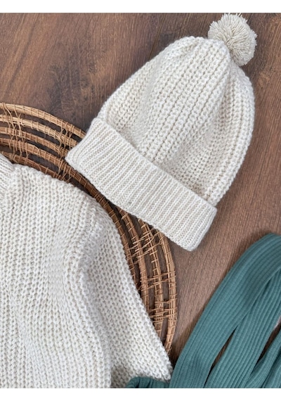 Bebicix Triko Kazak Oversize Esnek Salopet Bereli Unisex Bebek Takım Yesil