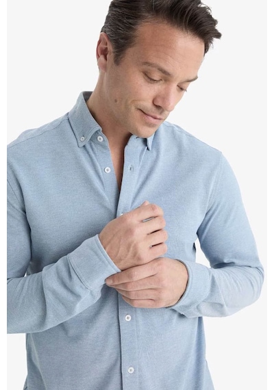 Defacto Regular Fit Polo Yaka Penye Uzun Kollu Gömlek E8067ax25aube422 Mavi