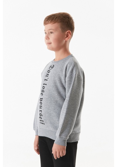 Fullamoda Yazı Baskılı Bisiklet Yaka Erkek Çocuk Sweatshirt 25kcck7376215724-gri Gri