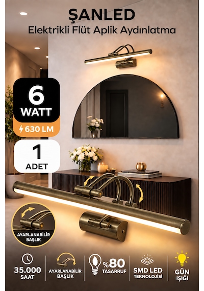 6w Elektrikli Flüt Led Aplik Eskitme Renk Gün Işığı Ayarlanabilir Başlık 1 Adet