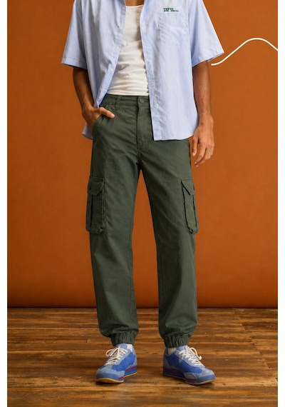 Tarz Cool Erkek Slim Fit Körüklü Jogger Paçası Lastikli Pantolon Haki