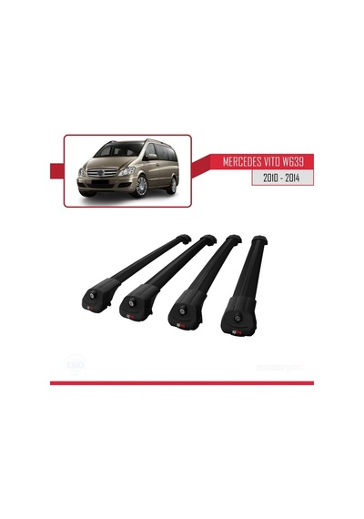 Mercedes Vito W639 2010-2014 Arası İle Uyumlu Ace-1 Ara Atkı Tavan Barı Siyah 4 Adet Bar