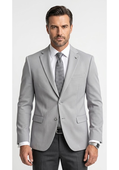 Plus Scorpion Slim Fit Pike Dokuma Erkek Blazer Ceket Modern Şık Günlük Kombin Gri