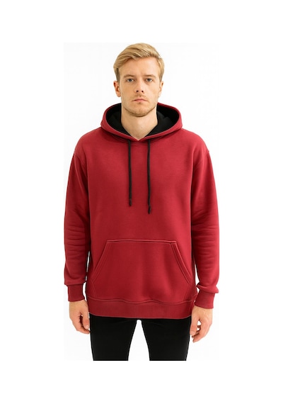 Classics Men Erkek Oversize Uzun Kol Kapşonlu Sweatshırt-7386 Bordo