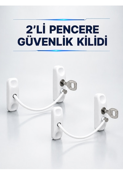 Anahtarlı Pencere Güvenlik Aparatı Beyaz Kablolu Açılma Sınırlayıcı 2 Li Set Diğer