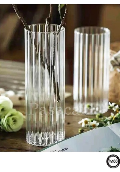 Optik Desenli Cam Sürahi Vazo Mumluk 10cm Genişlik 10cm Yükseklik Beyaz