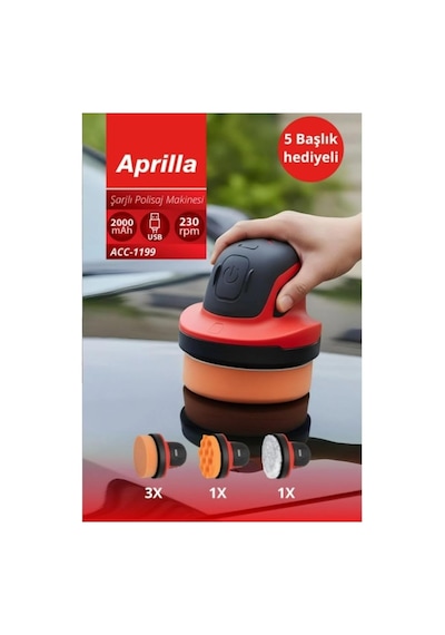 Aprilla Acc-1199 Şarjlı Polisaj Makinesi 10 Cm Parlatma Yüzeyi, Sünger Seti, Hafif Ve Ergonomik Tasarım