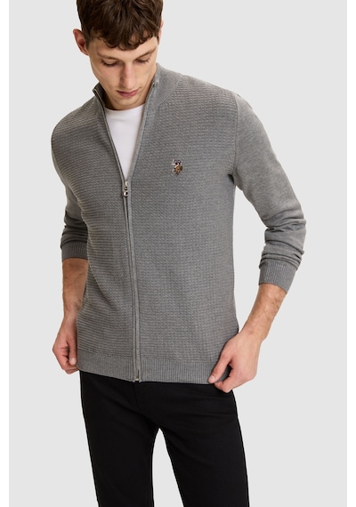U.S. Polo Assn. Erkek Gri Melanj Basic Triko Hırka 50328871-vr086