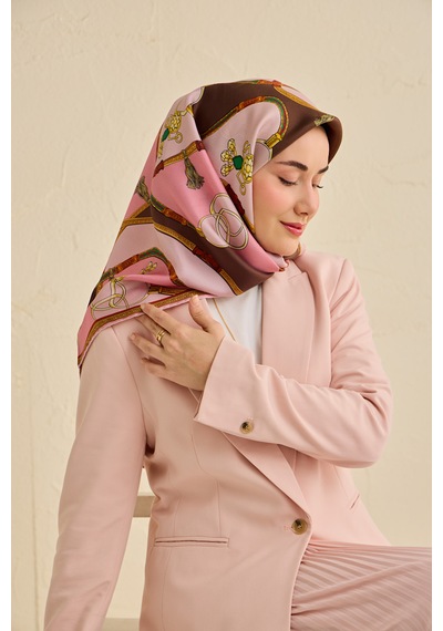 Silk Home Twill İpek Eşarp 11500-03 Pembe - Kahverengi