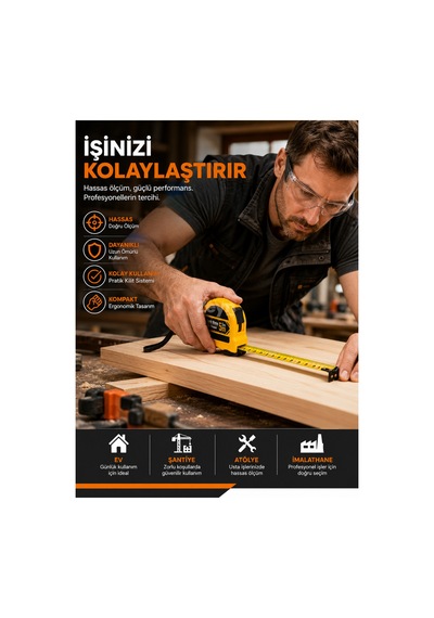 Dmax 5 Metre Şerit Metre 25 Mm Kompakt Ölçüm Metresi Ev Atölye Şantiye Kullanımı