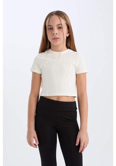DeFacto Kız Çocuk Slim Fit Dar Kesim Bisiklet Yaka Kısa Kollu Tişört D9789A825SMER99 Ekru