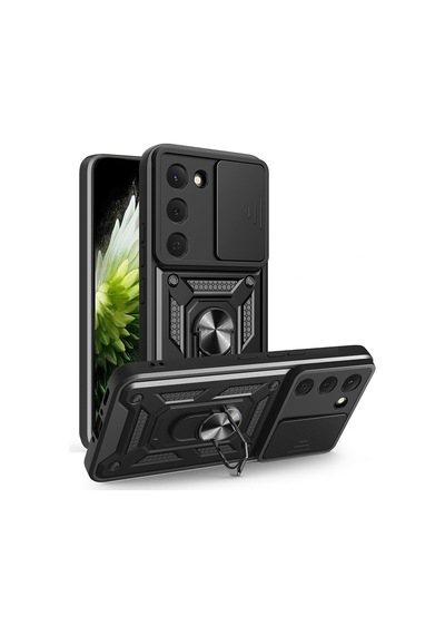 Ennar Tecno Spark 40 Pro Kılıf Magnetik Standlı Sürgülü Kamera Korumalı 360 Döner Yüzüklü Kapak Siyah