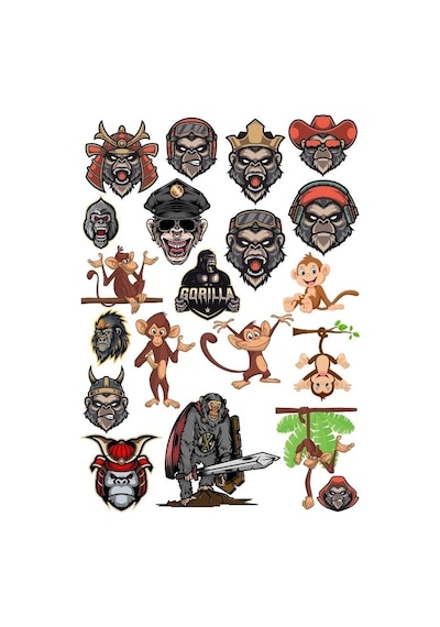 Goril Sticker Set-3 19 Parça Telefon, Tablet, Defter, Laptop Sticker