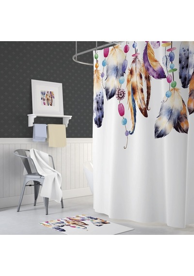 Zethome Tropik Feathers Banyo Duş Perdesi Tek Kanat 1X180X200 Çok Renkli