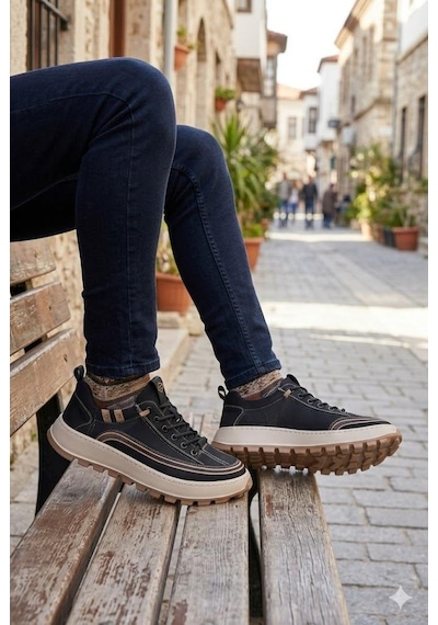 Guja 26y514 Rahat Hafif Taban Tekstil Lastik Bağcıklı Sneaker Erkek Ayakkabı Siyah