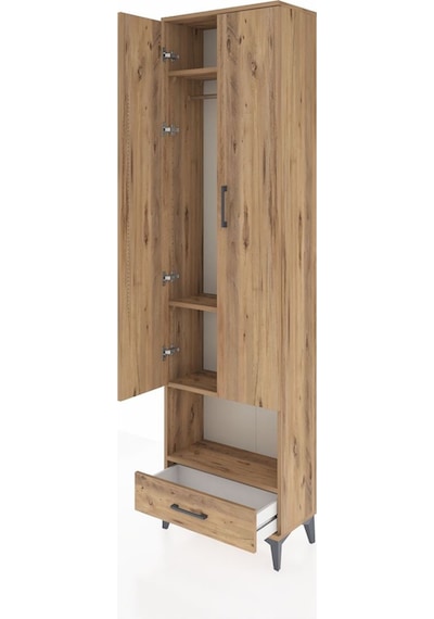 Arges Dolap 4 Raflı Tek Çekmeceli Tek Askılı 60x30x221 Çam-çam Çam